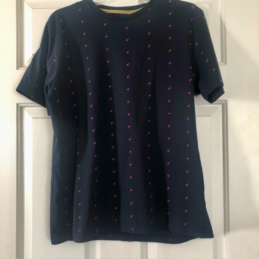 Men’s Cactus Man Ricky Singh Navy T-Shirt with Pink Flamingos Short Sleeve Large